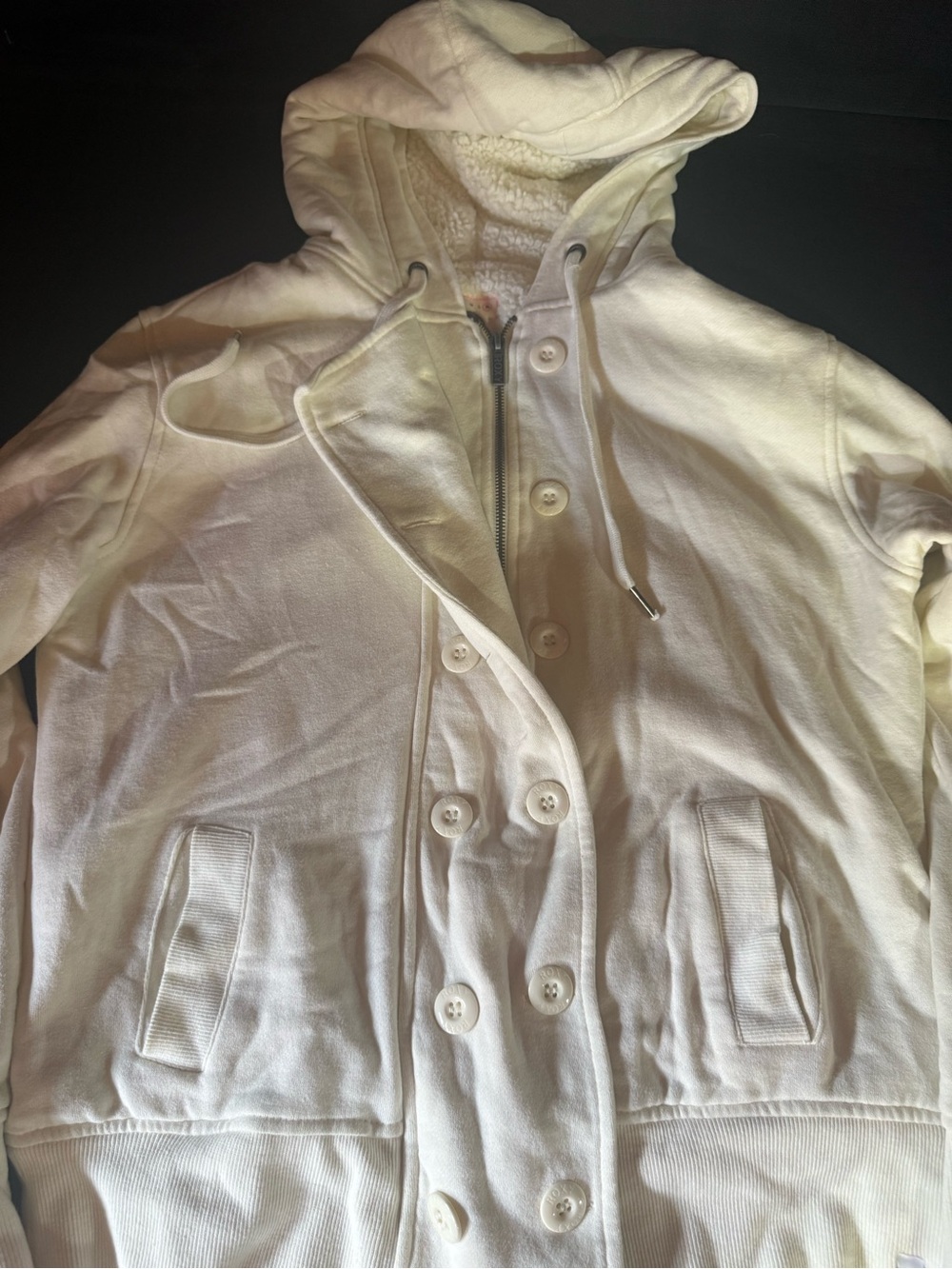 Roxy Cream Hooded Teddy Jacket with Button & Zip